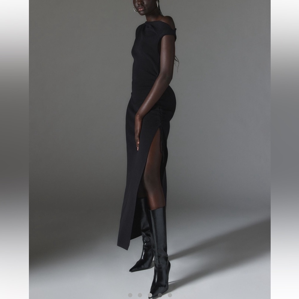 Black sweater off the shoulder dress